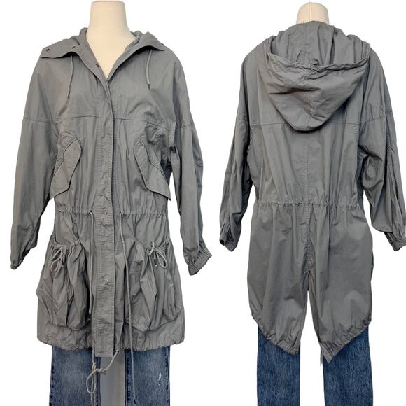 See by Chloe Light Gray Trench Coat Hooded Full Zip | Fits like XL - Picture 1 of 11